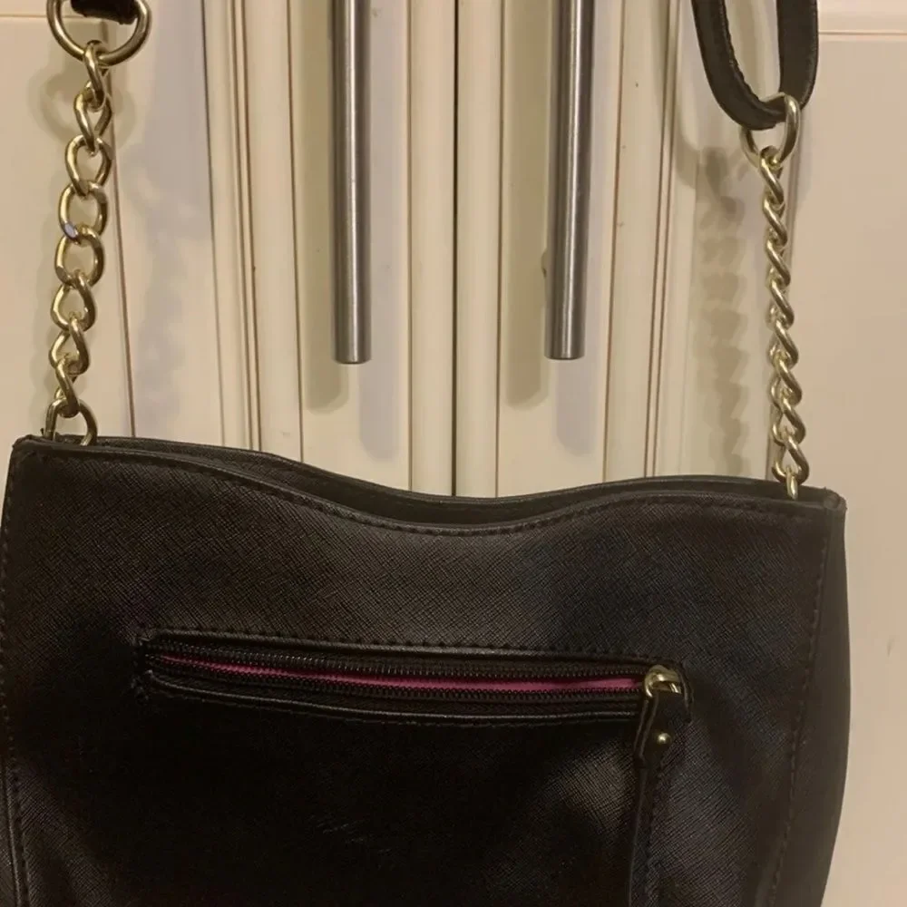 Nicole Miller Black & Gold Satchel Purse -